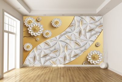 T9095 Wallpaper 3D Flowers and leather