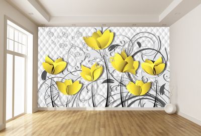 T9099 Wallpaper 3D Flowers in yellow