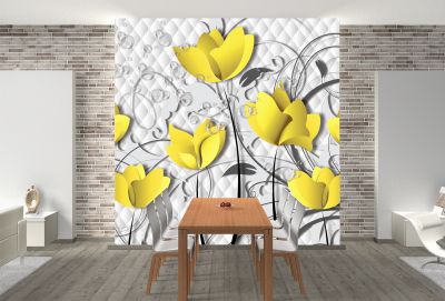 T9099 Wallpaper 3D Flowers in yellow