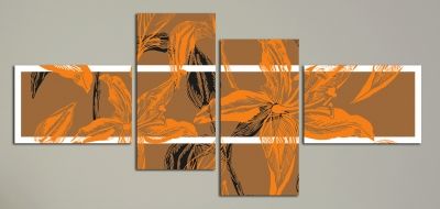 0133_1 Floral Wall art decoration (set of 4 pieces) in brown and orange