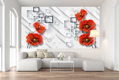T9101 Wallpaper 3D Red poppies