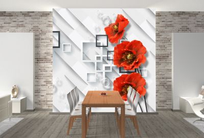 T9101 Wallpaper 3D Red poppies