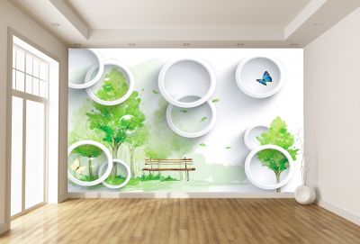 T9104 Wallpaper 3D Landscape with bench