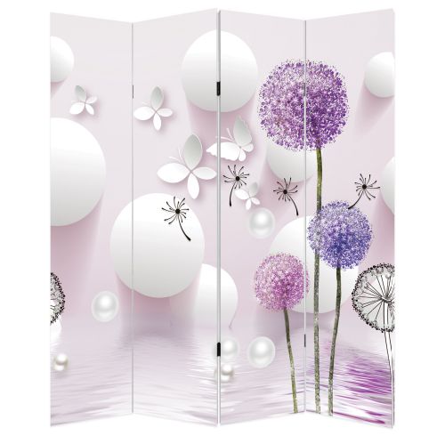 P9026 Decorative Screen Room divider Dandelions - white and purple (3,4,5 or 6 panels)
