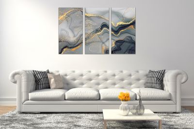 0792 Wall art decoration (set of 3 pieces) Abstraction in grey and gold