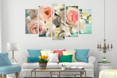 Canvas wall art set for living room with vintage roses