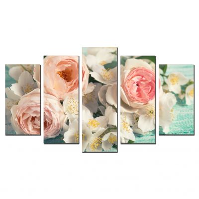 0796 Wall art decoration (set of 5 pieces) Vintage flowers in pastel colors