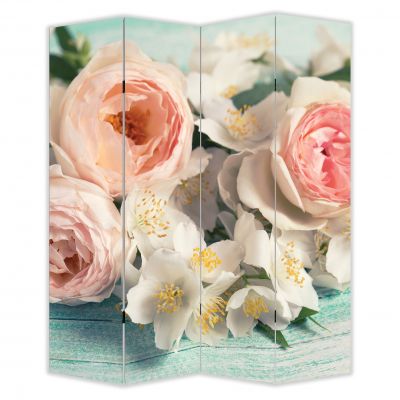 P0796 Decorative Screen Room divider  Vintage flowers in pastel colors (3,4,5 or 6 panels)