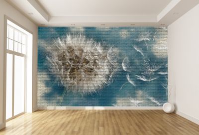 T0649_1  3D Wallpaper Dandelion on brick wall