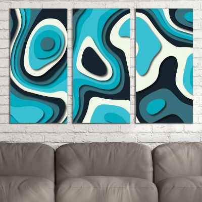 9110 Wall art decoration (set of 3 pieces) Abstraction in turquoise blue
