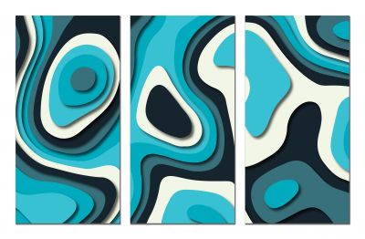 9110 Wall art decoration (set of 3 pieces) Abstraction in turquoise blue