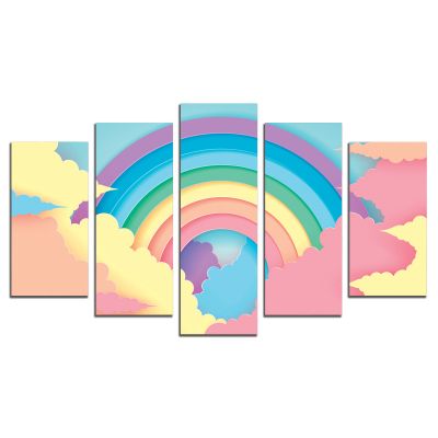 9116 Wall art decoration (set of 5 pieces) Colourful Rainbow