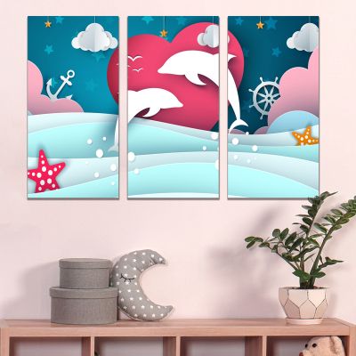 9119 Wall art decoration (set of 3 pieces) Dolphins