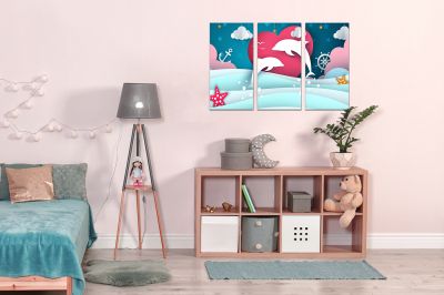 9119 Wall art decoration (set of 3 pieces) Dolphins