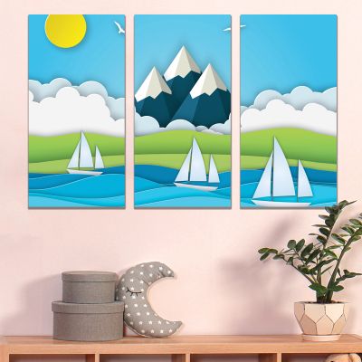 9120 Wall art decoration (set of 3 pieces) Sailboats in the sea
