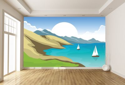 T9121 3D Wallpaper Sailboats in the sea