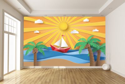T9124 3D Wallpaper Palms, sun, sea