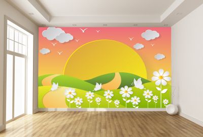 T9126 3D Wallpaper Sunny meadow with flowers