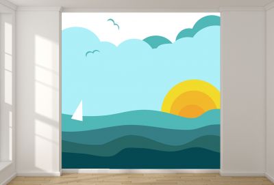 T9129 3D Wallpaper Sun and turquoise sea