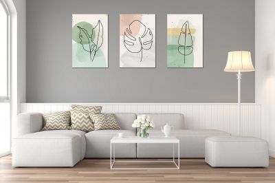 0798 Wall art decoration (set of 3 pieces) Abstract leaves in pastel colors