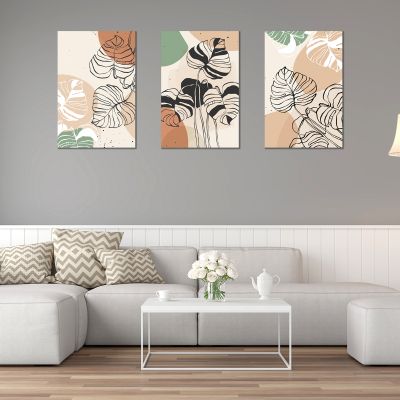 0799 Wall art decoration (set of 3 pieces) Abstract leaves in pastel colors