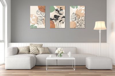 0799 Wall art decoration (set of 3 pieces) Abstract leaves in pastel colors