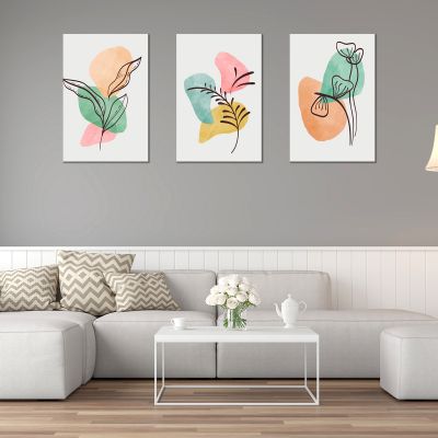 0800 Wall art decoration (set of 3 pieces) Abstract leaves in pastel colors