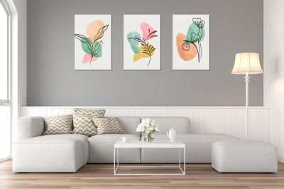 0800 Wall art decoration (set of 3 pieces) Abstract leaves in pastel colors