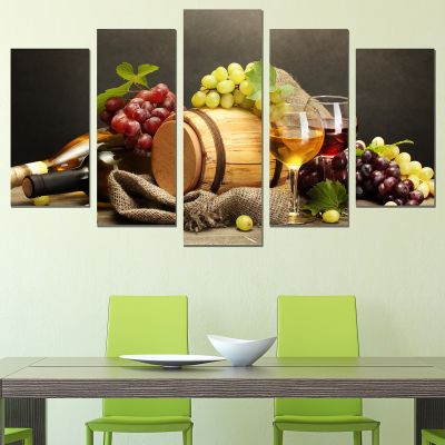 0804 Wall art decoration (set of 5 pieces) Composition with wine and grapes