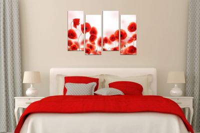 0805  Wall art decoration (set of 4 pieces) Red poppies