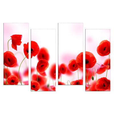 0805  Wall art decoration (set of 4 pieces) Red poppies