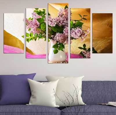 0815 Wall art decoration (set of 5 pieces) Lilac in a vase