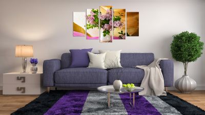 0815 Wall art decoration (set of 5 pieces) Lilac in a vase