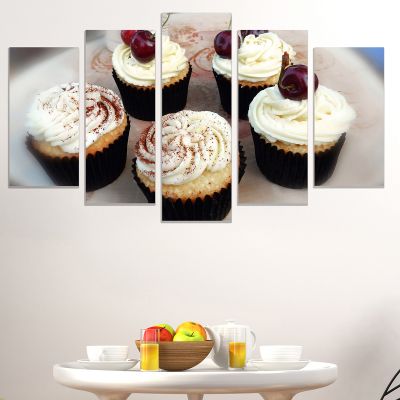 0826 Wall art decoration (set of 5 pieces) Muffins with cream