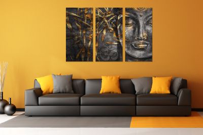 0832 Wall art decoration (set of 3 pieces) Buddha - gray and gold