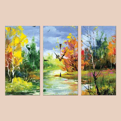 C0012 _3 Clock with print 3 pieces Colorful forest