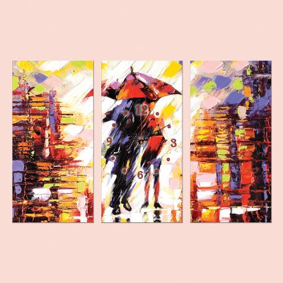C0017 _3 Clock with print 3 pieces Couple in love under umbrella