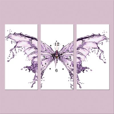 C0191 _3 Clock with print 3 pieces Abstreact butterflies