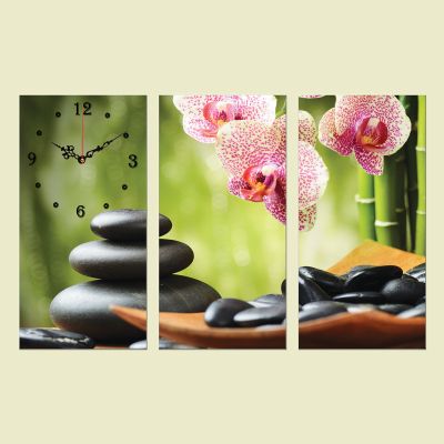 C0120 _3 Clock with print 3 pieces SPA stones and orchids