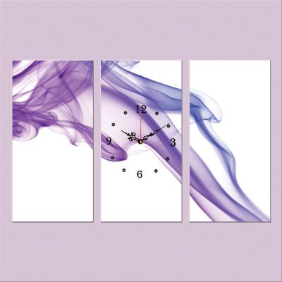 C0271 _3 Clock with print 3 pieces Abstraction in white and purple