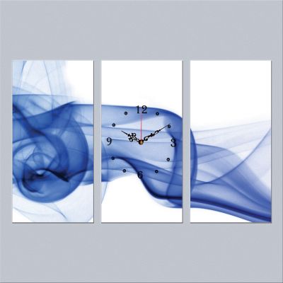 C0272 _3 Clock with print 3 pieces Abstraction in white and blue