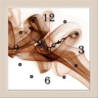 C0274_1 Clock with print Abstraction in white and brown