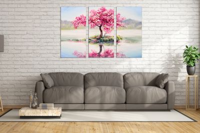 0855 Wall art decoration (set of 3 pieces) Tree with reflection