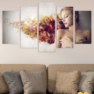 0857  Wall art decoration (set of 5 pieces) Abstraction Color hair