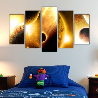 0153_2  Wall art decoration (set of 5 pieces) Space (brown)
