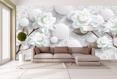 T9156 Wallpaper 3D Flowers and spheres