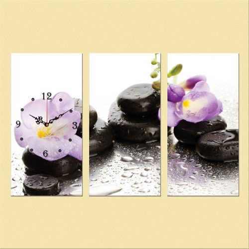 C0325_3 Clock with print 3 pieces Stones and orchids