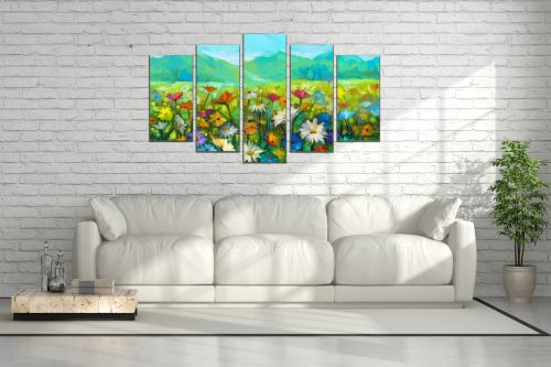 0880 Wall art decoration (set of 5 pieces) Wild flowers field