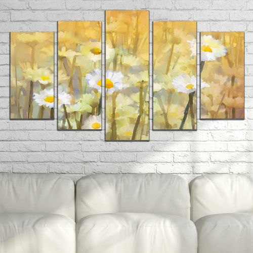 0881 Wall art decoration (set of 5 pieces) Daisy flowers field
