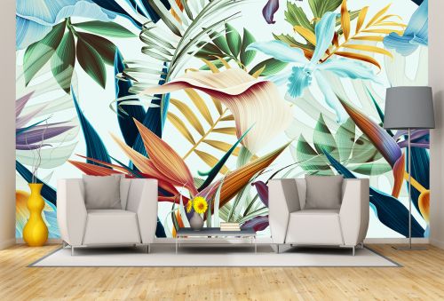 T0892 Wallpaper Colorful tropical leaves